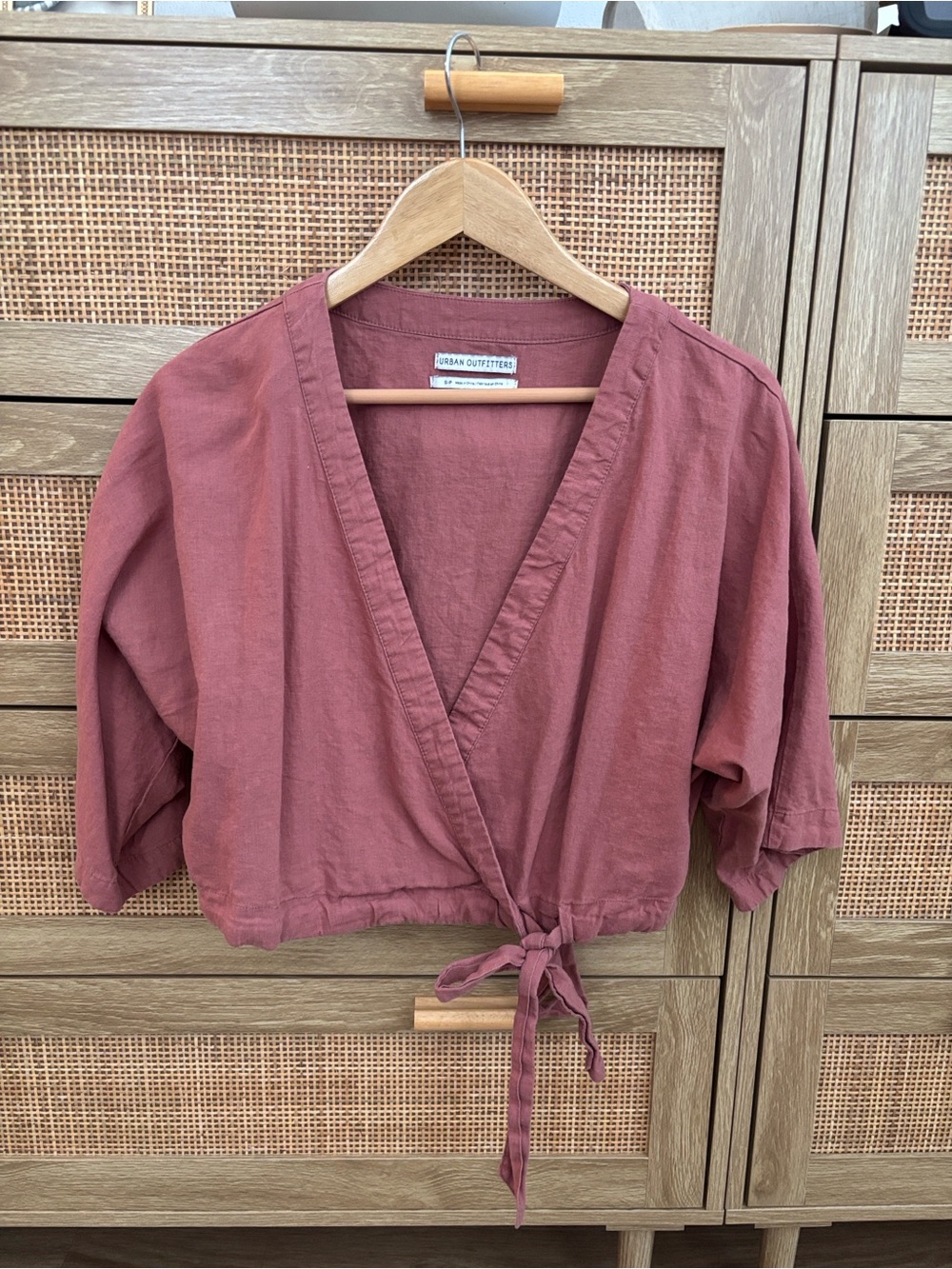 Urban Outfitters Dusty Rose Wrap Tie Cropped Blouse